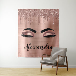 Tapete De Parede Cílios com Brilho Glitter Rose Gold Nome Monograma