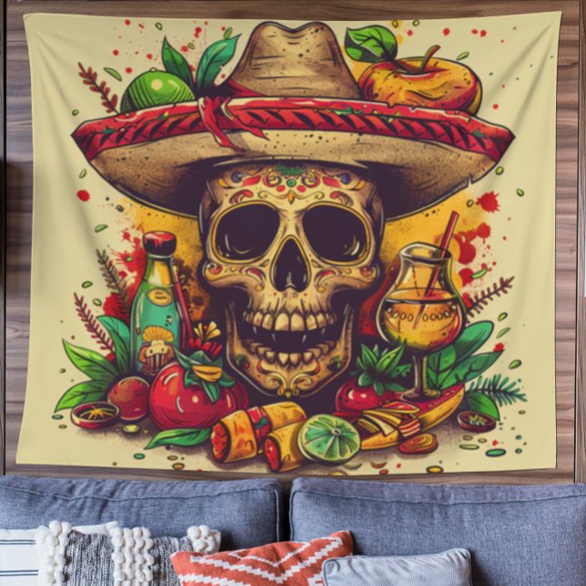 Tapete De Parede CInco de Mayo Skull personalizável (Criador carregado)