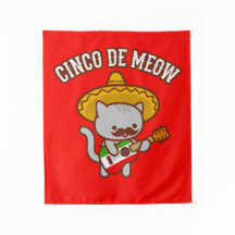 Cinco de Mayo - Tapeçaria: Gato "CINCO DE MEOW"