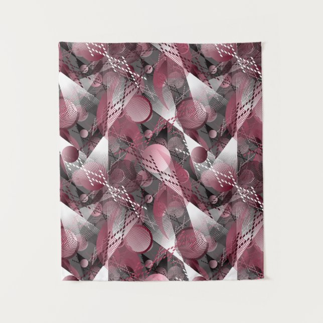 Tapete De Parede Cinza, Borgonha, padrão de abstrato branco. (Frente)