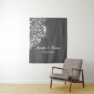 Tapete De Parede Cinza Damask White Lace