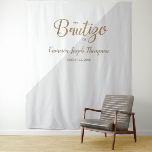 Tapete De Parede Cinza e Dourado bebê Batismo Personalizado Bautizo