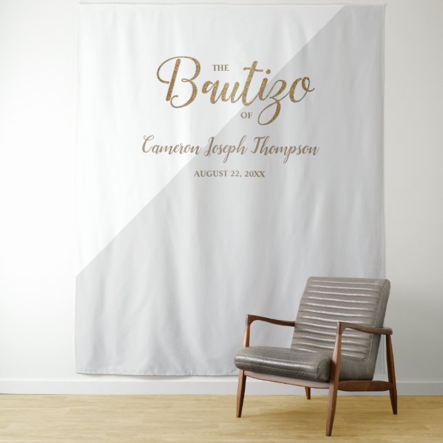 Tapete De Parede Cinza e Dourado bebê Batismo Personalizado Bautizo (In Situ)