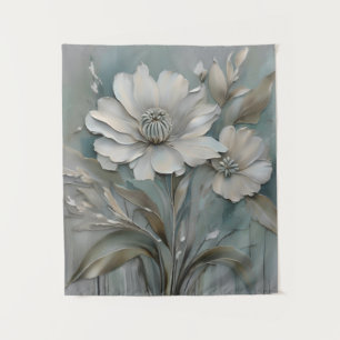 Tapete De Parede Cinzas Azuis-Teais Claros Beige Flores Modernas Br