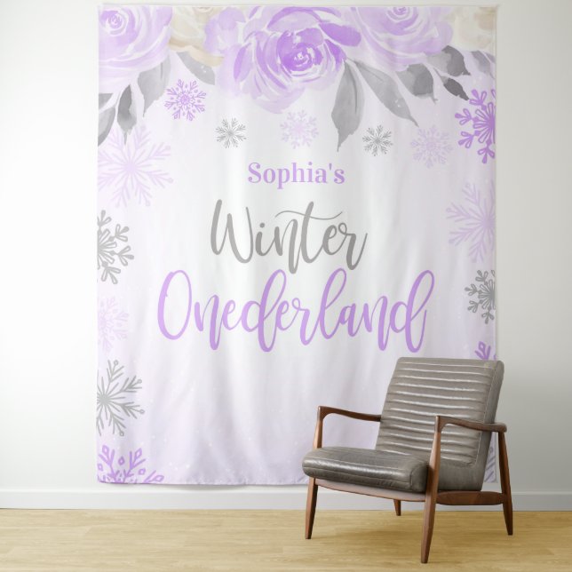 Tapete De Parede Cinzas roxas Floral Winter ONEderland Backdrop (In Situ)
