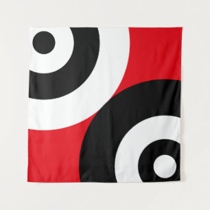 Tapete De Parede Círculos Abstratos Preto e Branco em Vermelho