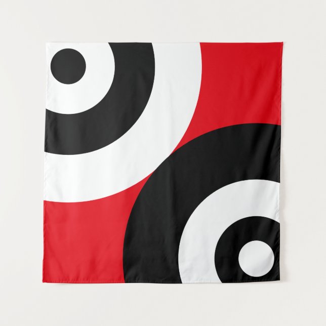 Tapete De Parede Círculos de Abstrato preto e branco em vermelho (Frente)