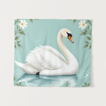 Cisne branco elegante floral azul
