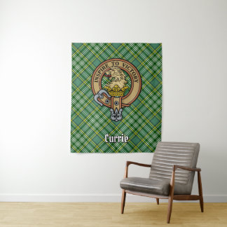 Tapete De Parede Clan Currie Lion Crest sobre Tartan
