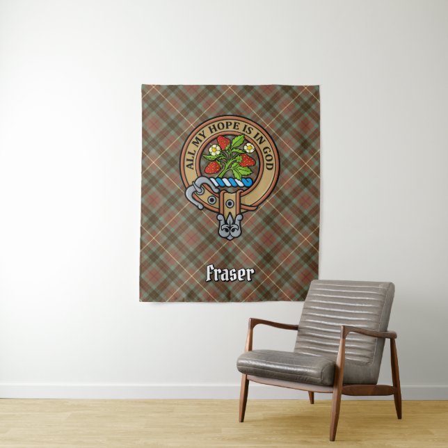 Tapete De Parede Clan Fraser Crest over Weathered Hunting Tartan (In Situ)