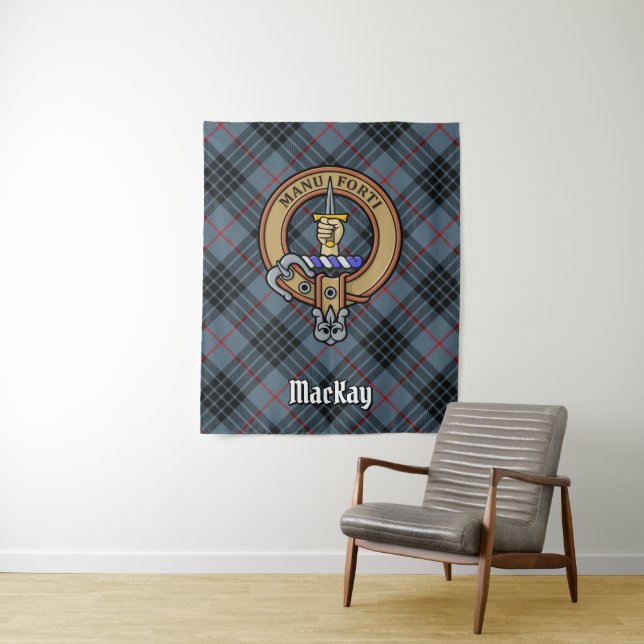 Tapete De Parede Clan MacKay Crest sobre Blue Tartan (In Situ)