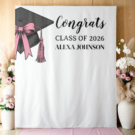Tapete De Parede Class Of 2026 Pink Bow Graduation Cap Backdrop