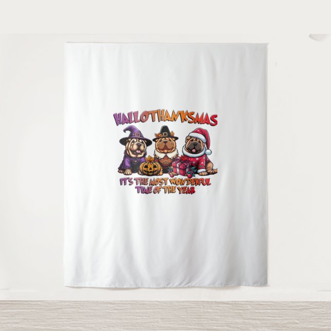 Tapete De Parede Clássico de Natal Shar Pei Halloween (Frente)