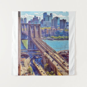 Tapete De Parede Clássico Panorama da Ponte do Brooklyn na Cidade d