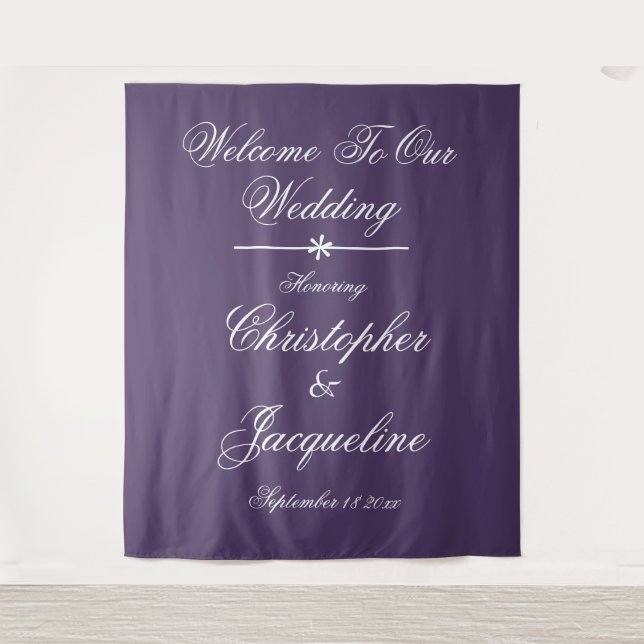 Tapete De Parede Clássico Script Branco Partido de Casamento Roxo E (Frente)