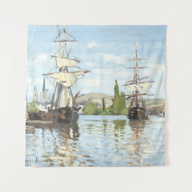 Tapete De Parede Claude Monet. Navios a voar no Sena em Rouen (Frente)