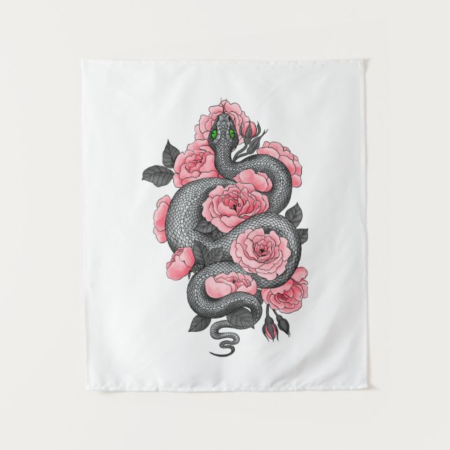 Tapete De Parede Cobra e rosas de pêssego (Frente)