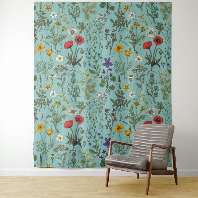 Tapete De Parede Colagem de flores silvestres em azul (In Situ)