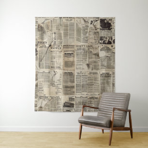 Tapete De Parede Colagem de Folhas de Jornais Rustic Vintage (1)