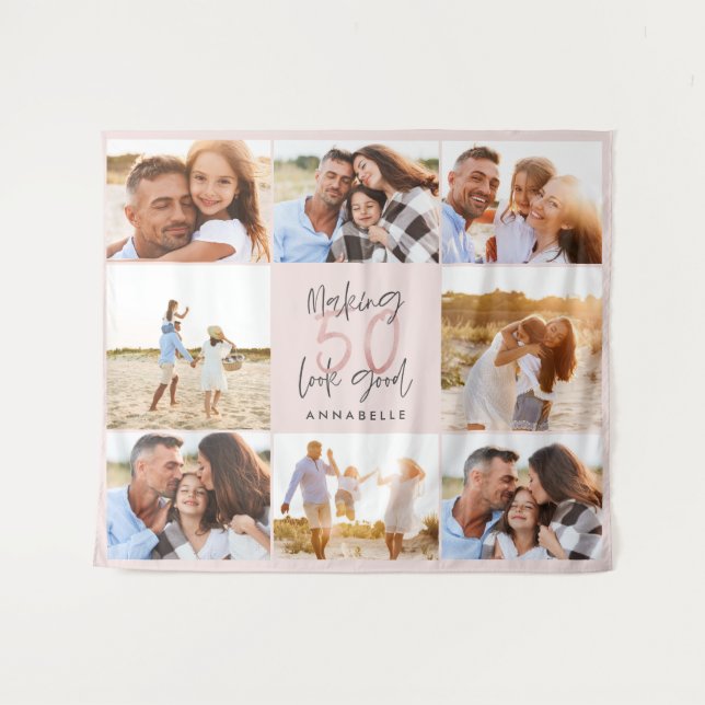 Tapete De Parede colagem de fotos brilho rosa feminino aniversário  (Frente (Horizontal))