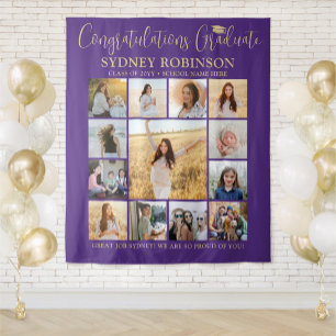 Tapete De Parede Colagem de Fotos de Graduação Roxo e Fundo Dourado