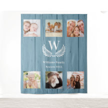 Colagem de fotos personalizadas com monograma azul