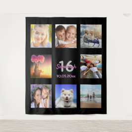 Tapete De Parede Colagem de fotos pretas de aniversário de 16 anos