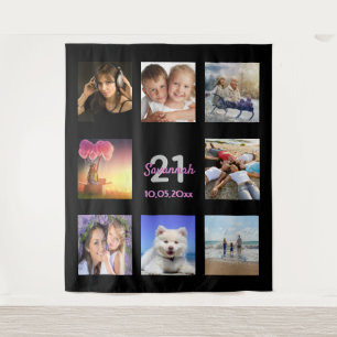 Tapete De Parede Colagem de fotos pretas de aniversário de 21 anos