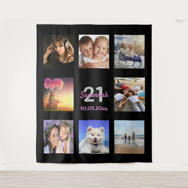 Tapete De Parede Colagem de fotos pretas de aniversário de 21 anos (Frente)
