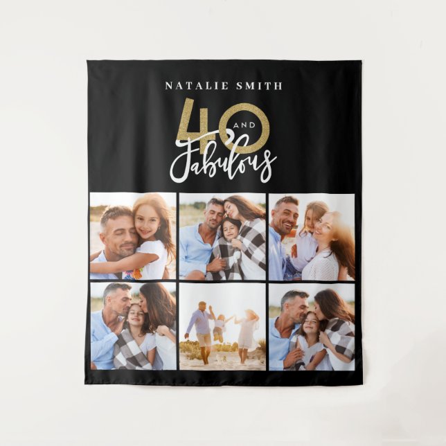Tapete De Parede Colagem de fotos preto e dourado 40 e fabuloso (Frente)