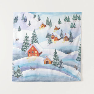 Tapete De Parede Colinas de neve, casas: paisagem aquática
