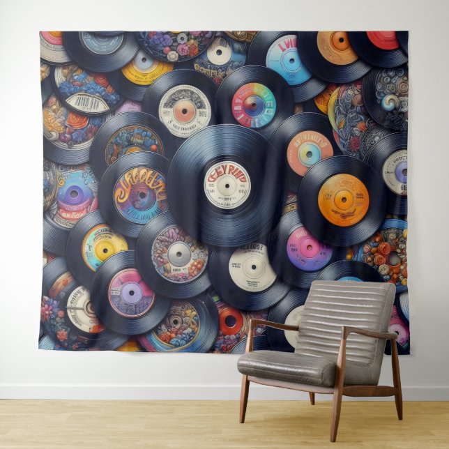 Tapete De Parede Collection Vinyl Record Pattern 80s Retro Spectrum (In Situ (Horizontal))