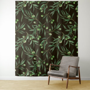 Tapete De Parede Coloração aquosa dos ramos de oliveira em preto