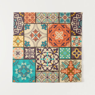Tapete De Parede Colorida Patchwork Islâmica: Vintage Azulejo.
