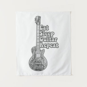 Tapete De Parede Coma guitarra dormir repita. vintage preto e branc