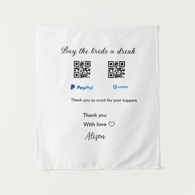 Tapete De Parede Comprar a noiva doação de bebida QR Venmo PayPal (Frente)