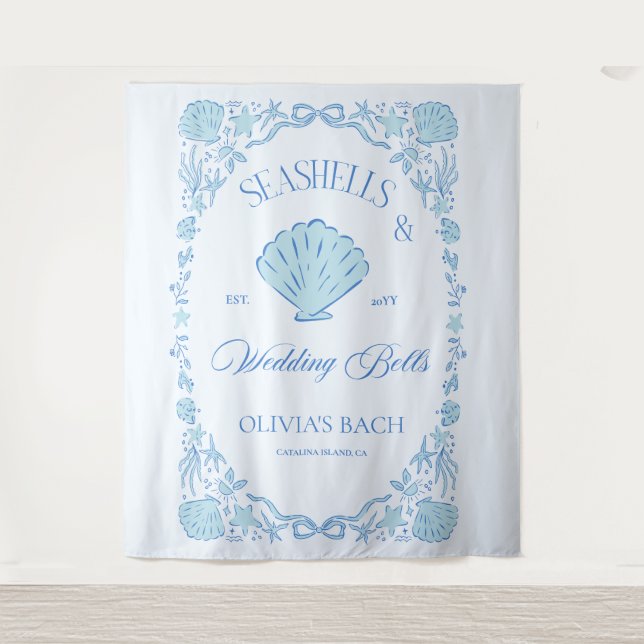 Tapete De Parede Conchas Marinhas & Sininhos de Casamento Despedida (Frente)