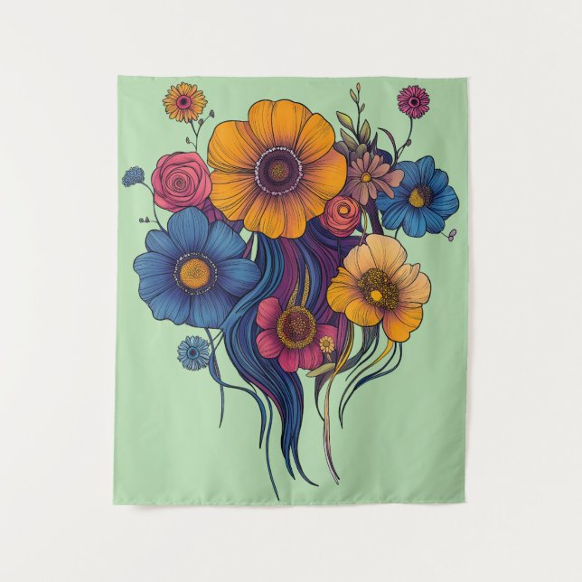Tapete De Parede Conjunto artístico de belas flores (Frente)