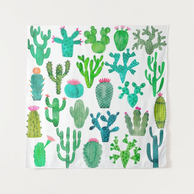 Tapete De Parede Conjunto de cactos de aquarelas, cactos flor ilust (Frente)
