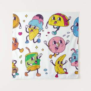 Tapete De Parede Conjunto de comida e bebida no estilo de desenho a