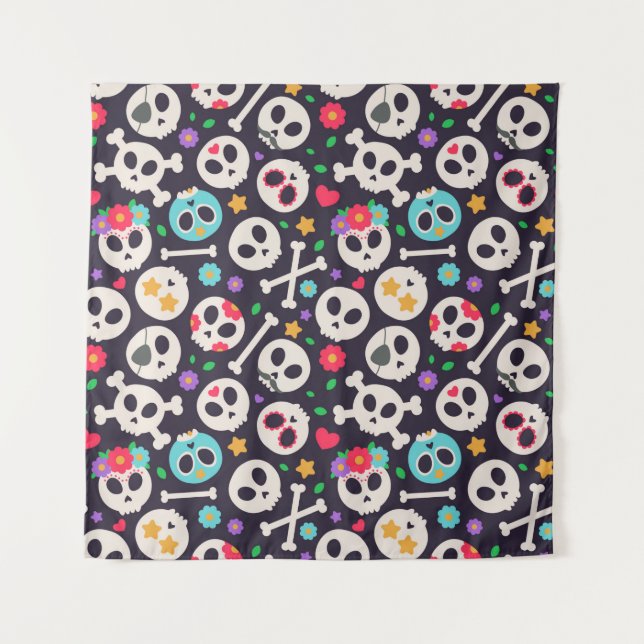 Tapete De Parede Conjunto de crânio. Padrão sem costura com design  (Frente)