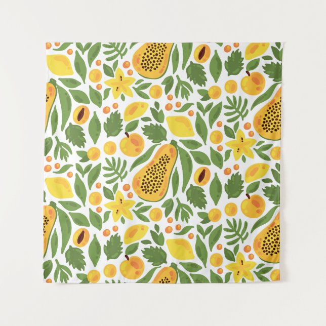 Tapete De Parede Conjunto de Frutas exóticas: Papaya, Lemon, Mango (Frente)