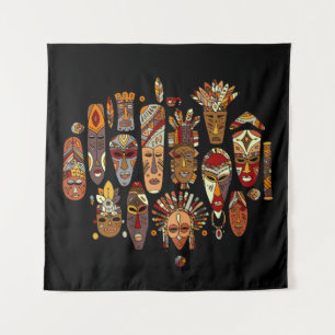Tapete De Parede Conjunto étnico de máscara tribal, esboço