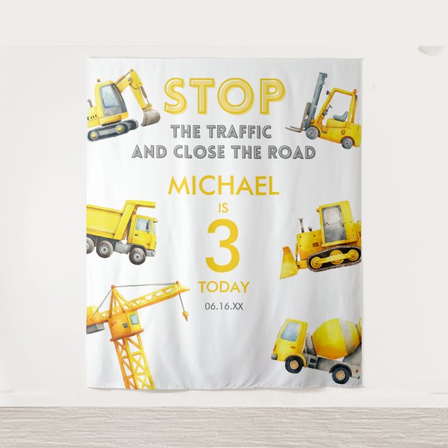 Tapete De Parede Construction Trucks Birthday Photo backdrop (Frente)