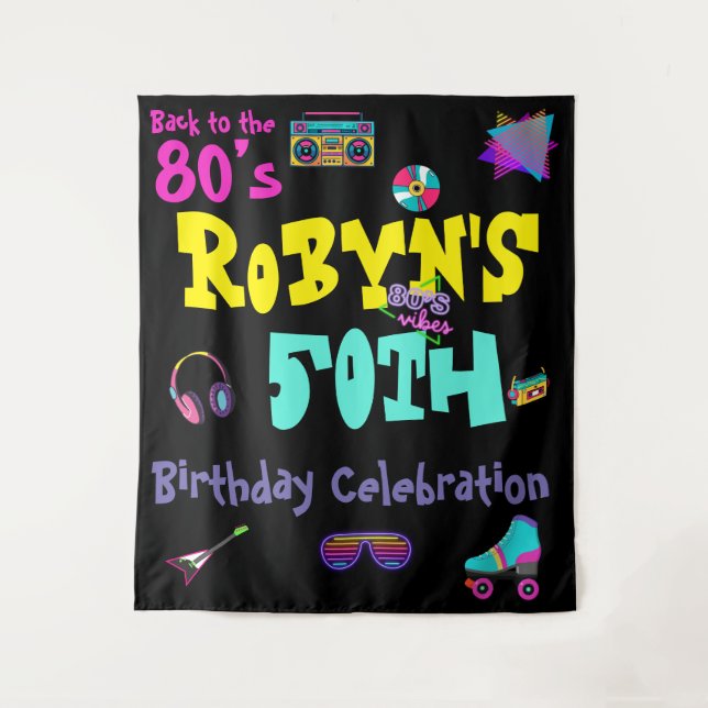 Tapete De Parede Convite de Aniversário com Tema dos Anos 80 ou 90 (Frente)