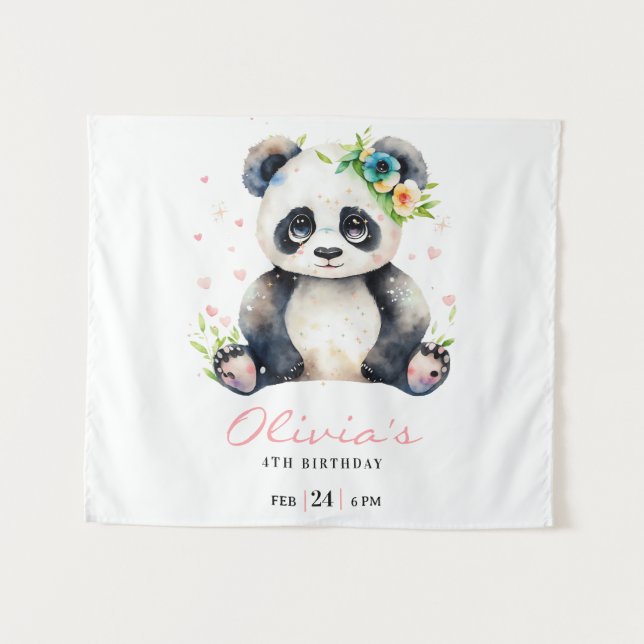 Tapete De Parede Convite de aniversário para Panda, Aniversário de  (Frente (Horizontal))