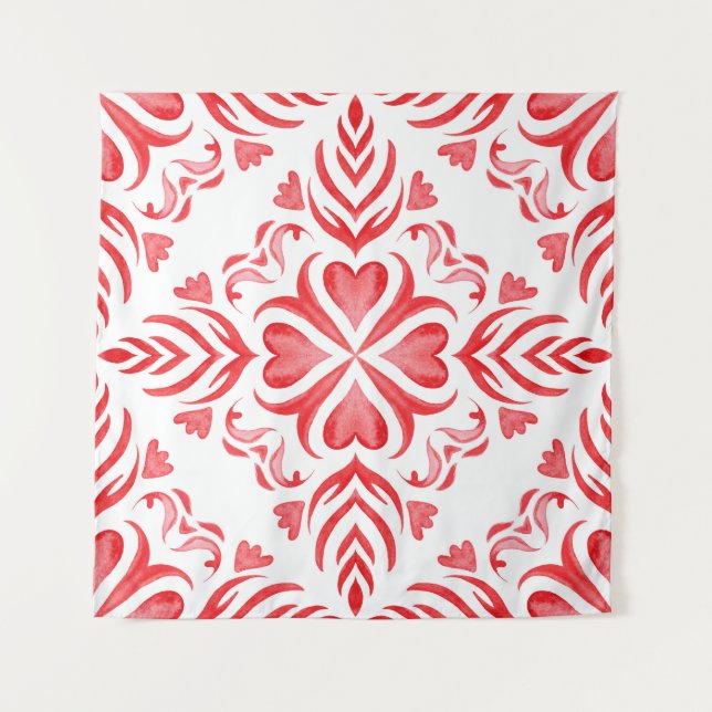 Tapete De Parede Cor d'água arabesca vermelha: padrão ornamental. (Frente)
