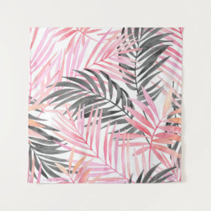 Tapete De Parede Cor de Água das Folhas Verdes Rosa Tropicais