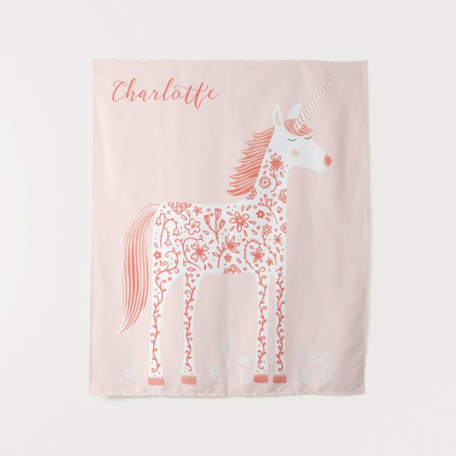 Tapete De Parede Cor-de-rosa-rosa magro Unicorn Personalizada (Frente)