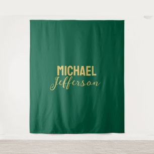 Tapete De Parede Cor elegante moderno minimalista nome verde dourad